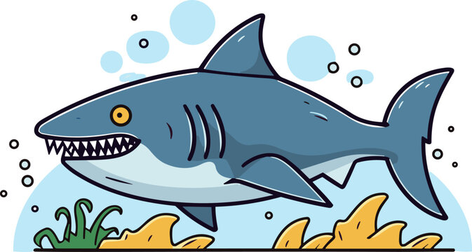 White shark fish underwater vector cartoon