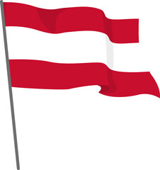 Flag Austria is flying. Official flag Austria flies of flagpole. Independence Day. Banner, flyer, poster template. National flag Austria with coat of arms. Wavy flag Austria.