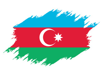 Painted with brush flag Azerbaijan. Grunge flag Azerbaijan. Watercolor drawing national flag Azerbaijan. Independence Day. Banner, poster template. National flag Azerbaijan with coat arms.