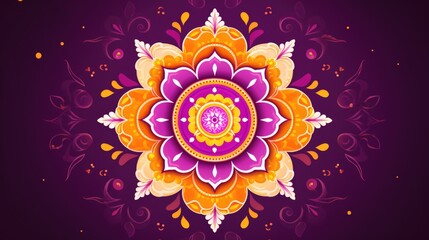 Rangoli colorful vibrant symbol of Diwali celebration background. Great indian festival of lights concept. Round Floral Ornament for greeting card design, wallpaper.