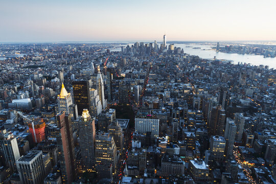 Lower Manhattan, As Seen From The Empire State Building At Sunset, New York City, New York, United States