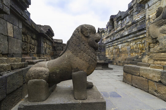 Lion Gate Guardian At Candi Borubudur, Borobudur Temple Compounds, Central Java, Indonesia