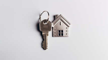 a silver key with a sleek house-shaped keychain in a modern, minimalist door lock