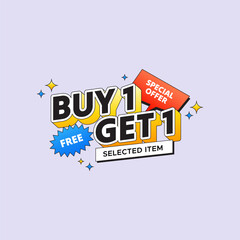 Buy 1 get 1 free label badge design promotion for marketing or sales promo
