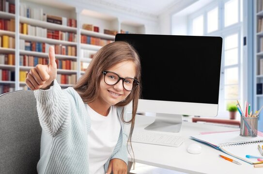 Pretty teen student prepare for exams in library, AI generated image