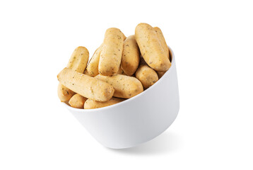 Bread sticks with herbs on a white isolated background