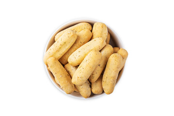 Bread sticks with herbs on a white isolated background