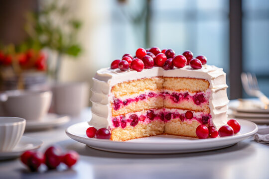Cranberry cake with icing, dessert, baking