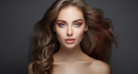 Fototapeta premium A woman with captivating blue eyes and flowing long hair