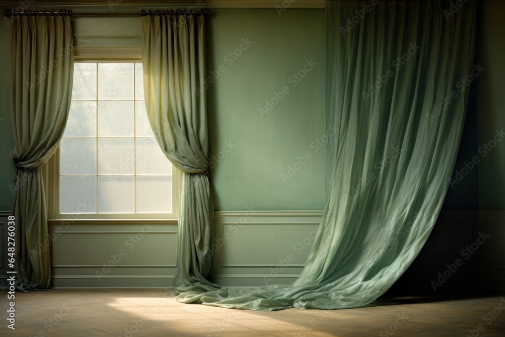 Poster a room featuring a curtain-draped window, creating an elegant and cozy atmosphere. ideal for interio