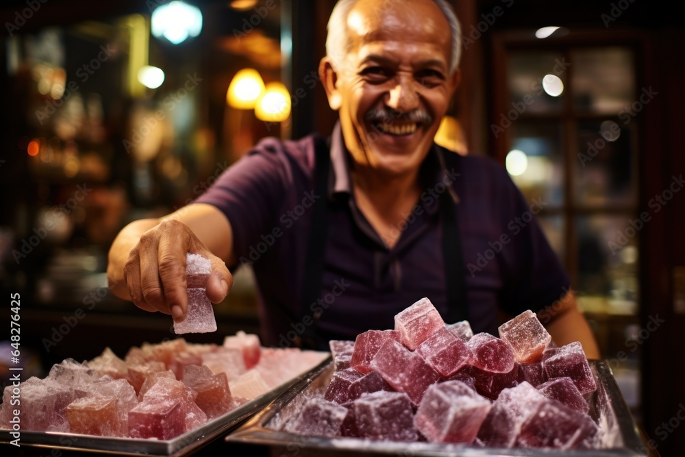 Poster a man is shown smiling while holding a packet of ice cubes. this versatile image can be used to depi