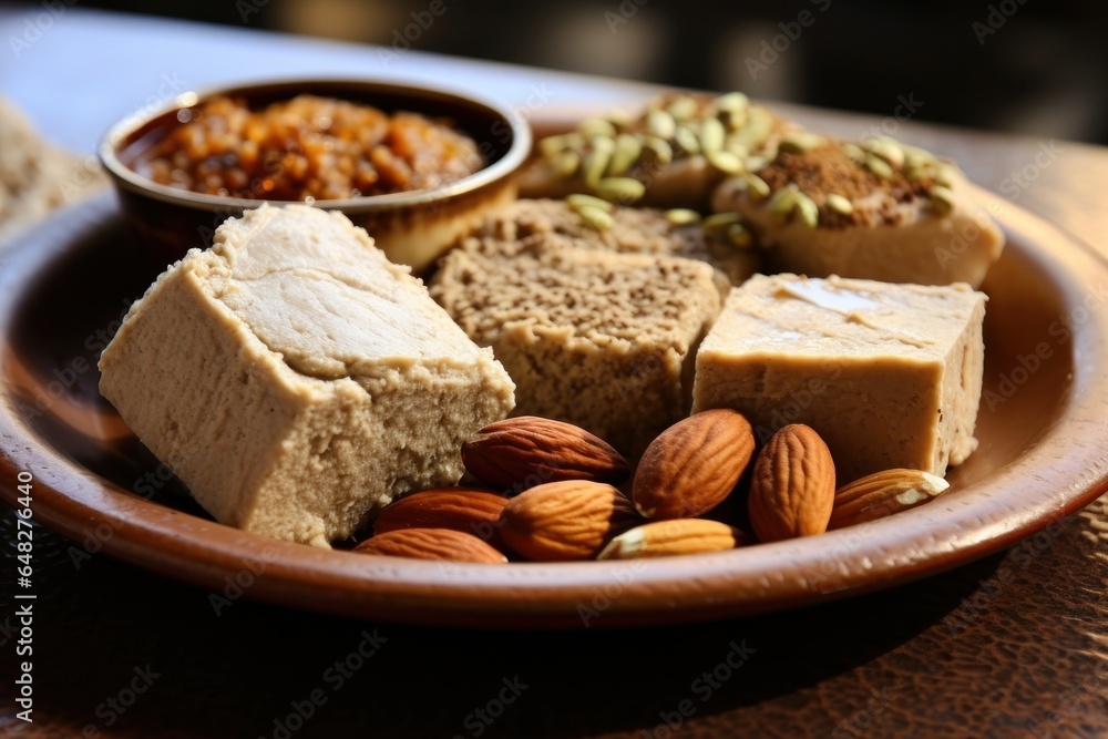 Poster a plate filled with various types of food is placed on a table. this versatile image can be used to 