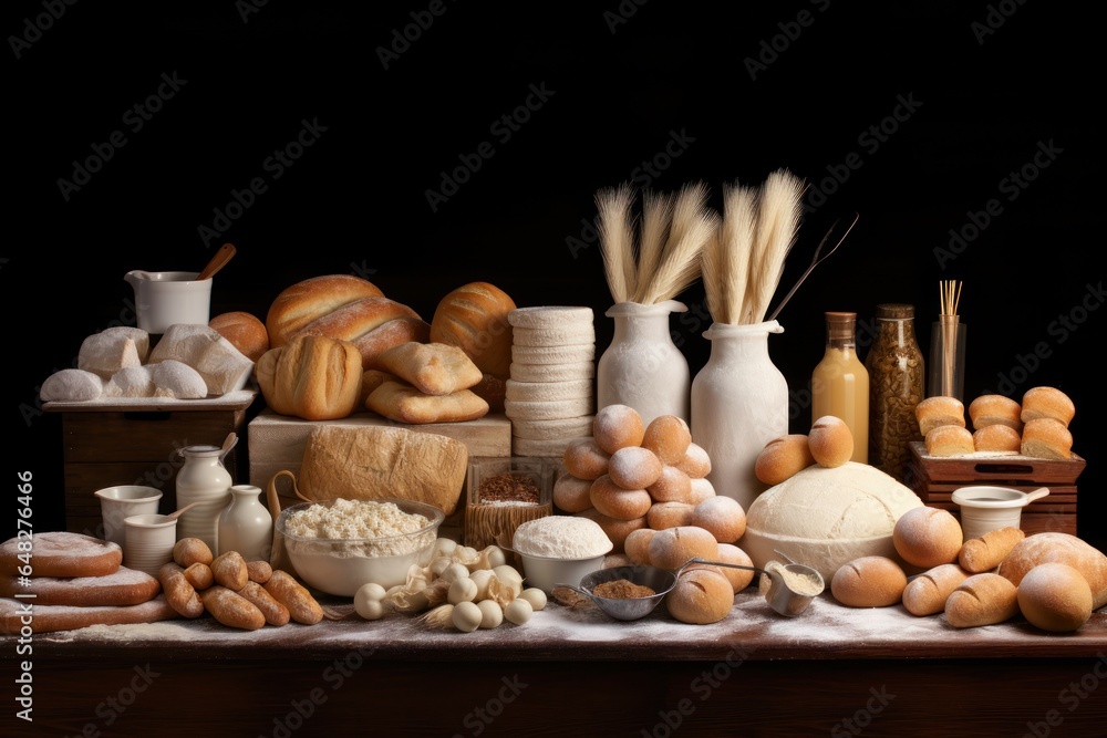 Aufkleber A variety of different types of food are arranged on a table. This image can be used to showcase a buffet, food festival, or a diverse menu.