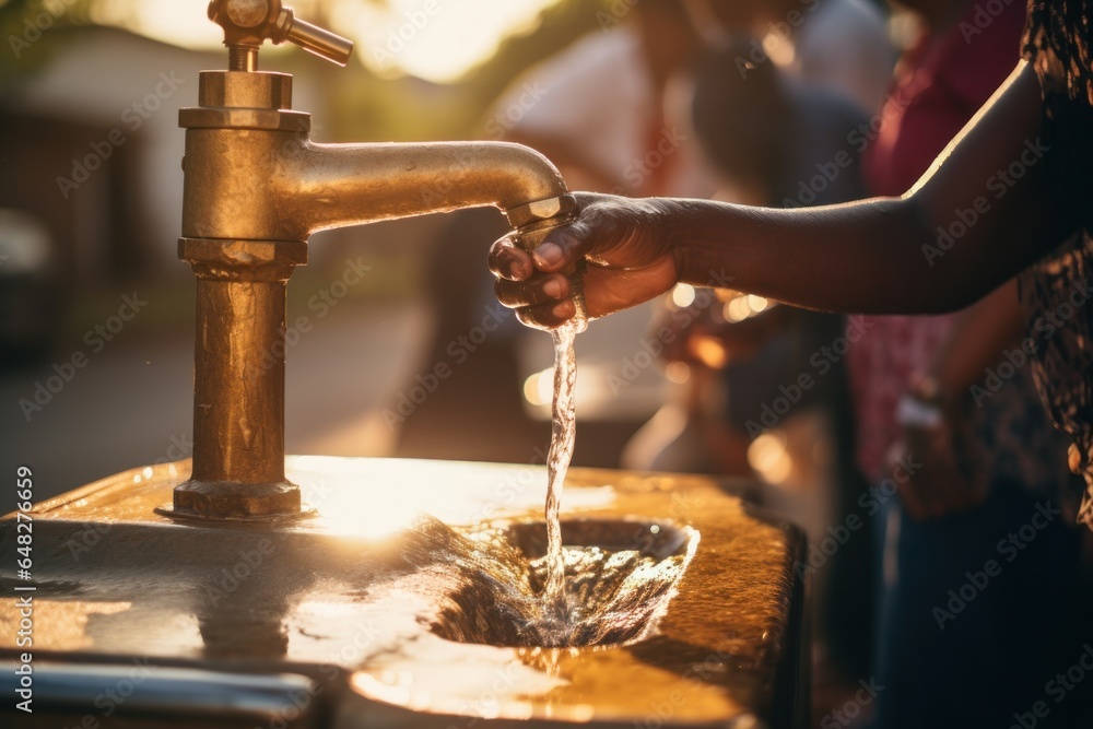 Poster a person is seen washing their hands with water from a faucet. this image can be used to promote goo