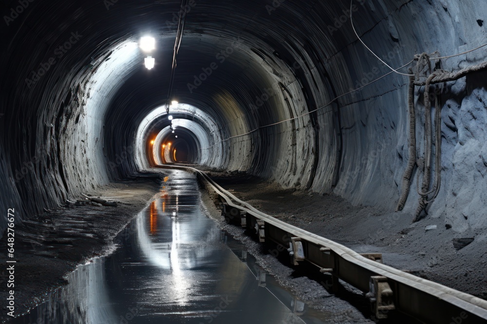 Poster a man is seen walking through a tunnel, with a fire hydrant in the background. this image can be use