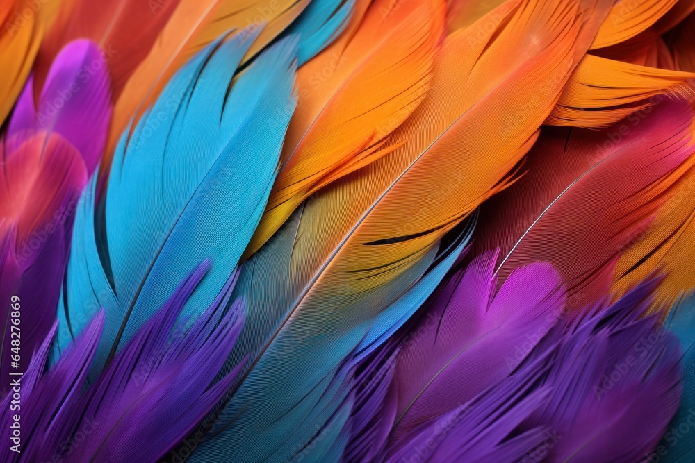 Poster A close up of a bunch of colorful feathers. Perfect for adding a vibrant touch to your designs.