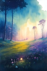 Spring flowers. Watercolor style. AI generated illustration