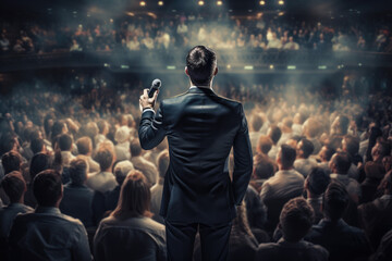 Public speaker addressing a captivated audience, conveying effective communication skills
