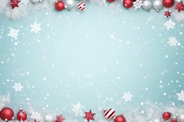 Fototapeta na wymiar A festive Christmas background with colorful ornaments and delicate snowflakes