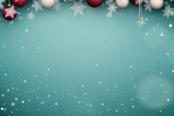 A festive Christmas background with colorful baubles and delicate snowflakes