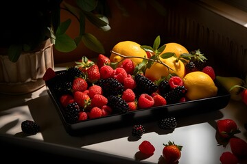 A Tray Filled With Fresh Berries and Fruits