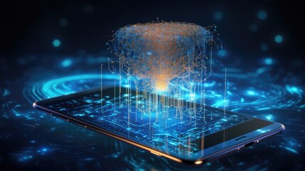 Smartphone with digital brain on screen. Artificial intelligence concept