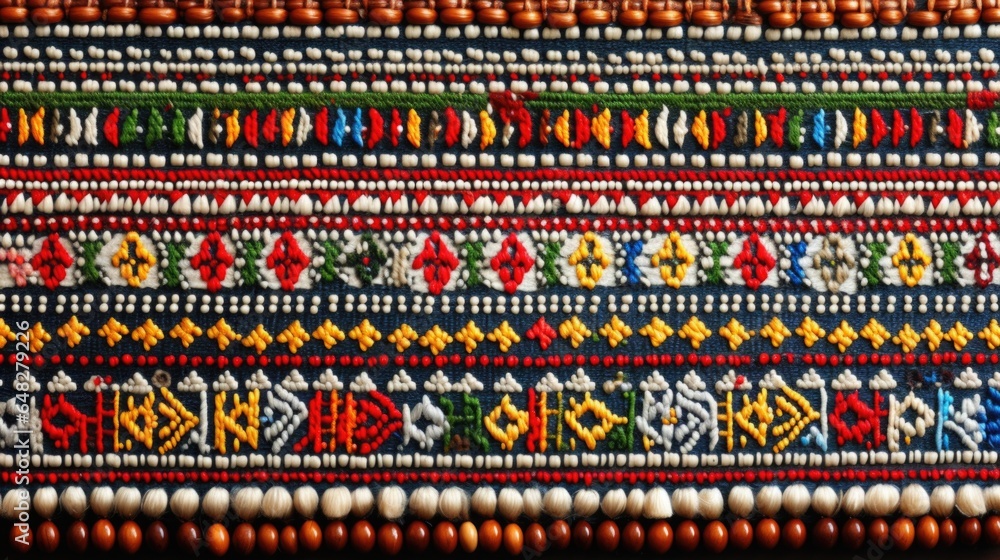 Poster a close up of a multicolored cloth with beads. generative ai image.