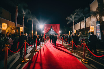 Red carpet event with Hollywood celebrities and photographers capturing the glitz and glamour of the entertainment industry