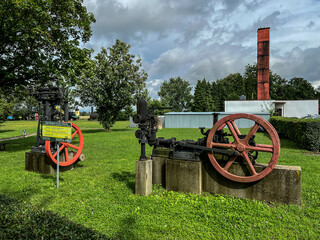 An exhibition of old steam engines on the square next to the historic stebra mine in Tarnowskie Góry. piston pump © rparys