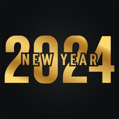 Happy new year 2024 lettering with golden color vector illustration.