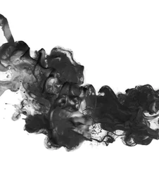 Poster Black watercolor ink smoke flow drop blot on white background. © Liliia