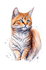Cat watercolor illustration on white background, Ai generative illustration