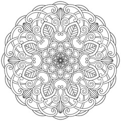 Colouring page, hand drawn, vector. Mandala 245, ethnic, swirl pattern, object isolated on white background.