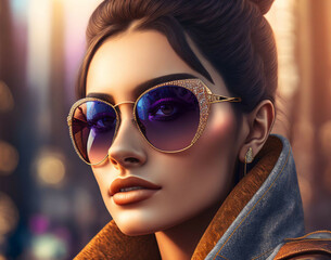 Beautiful woman wearing golden sunglasses