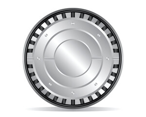 vector illustration of a silver or metal element consisting of a combination of many circular or round shapes similar to a spaceship door in the movie Alien with many small black lines on the side © Nick kelly jr 