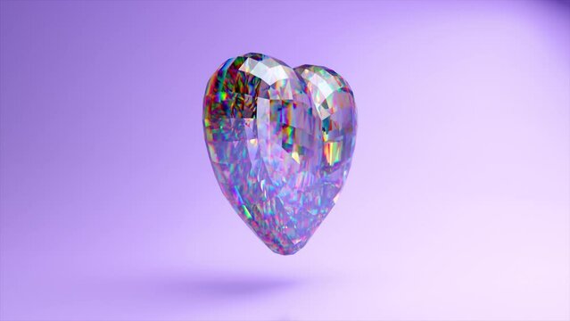 Love concept. Beautiful closeup of diamond heart on blue neon background. Valentine's Day. 3D animation seamless loop