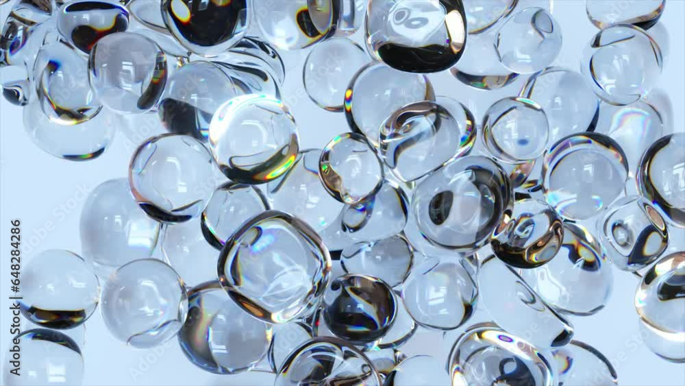 Poster abstract concept. gel transparent bubbles move chaotically on a light background. liquid. wave. spla