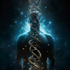 Kod DNA na tle człowieka. Ai generative - obrazy, fototapety, plakaty