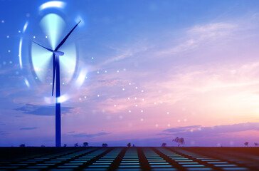 Renewable energy design..Digital graphic work on green energy power Production. Windmill and...