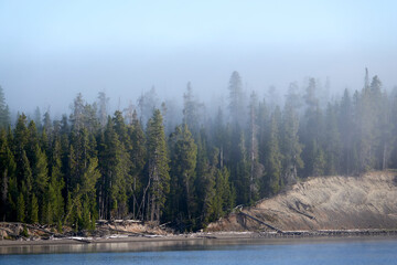 Early Morning, Lake, Yellowstone National Park Beauty of Nature in the USA, World Heritage