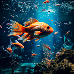 Naklejka premium Goldfish in the water close-up. Fishing concept