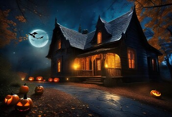 Fototapeta na wymiar Halloween Night with Pumpkins