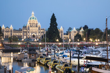 Beautiful view of the Parliament Buildings and Victoria Inner Harbour in Victoria, Canada