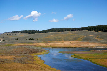 Fototapeta na wymiar Early Morning, Lake, Yellowstone National Park Beauty of Nature in the USA, World Heritage