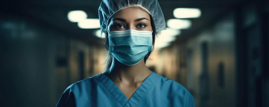 Portrait Of A Healthcare Worker In Uniform Wearing Mask