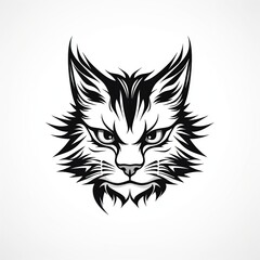 Fototapeta premium Vector graphic, cat head, vintage monochrome, logo, cartoon, Comic style, white background,Generative AI 