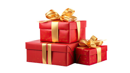 Obraz premium a stack of brightly wrapped gifts tied with a red bow isolated on a transparent background, generative ai