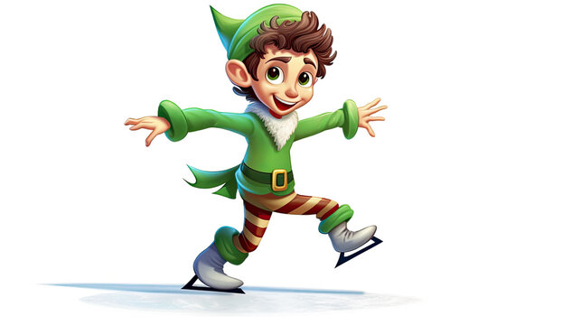 an elf waving while ice skating isolated on a transparent background, generative ai