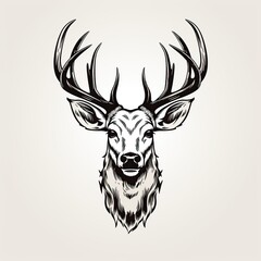 Deer head hunting, vintage monochrome, logo, hunting, cartoon, Comic style, t - shirt design, whit background,Generative AI	