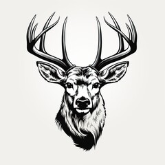 Deer head hunting, vintage monochrome, logo, hunting, cartoon, Comic style, t - shirt design, whit background,Generative AI	